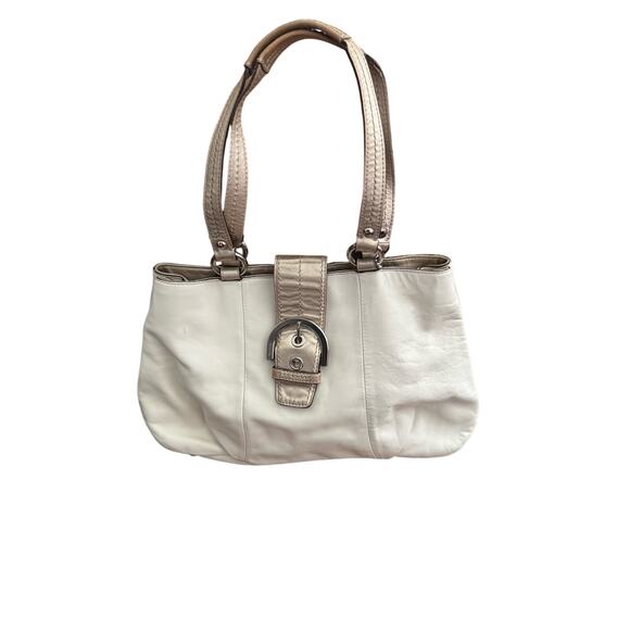 Coach Soho Cream Leather East West Tote Shoulder Bag Gold Trim - Picture 6 of 9